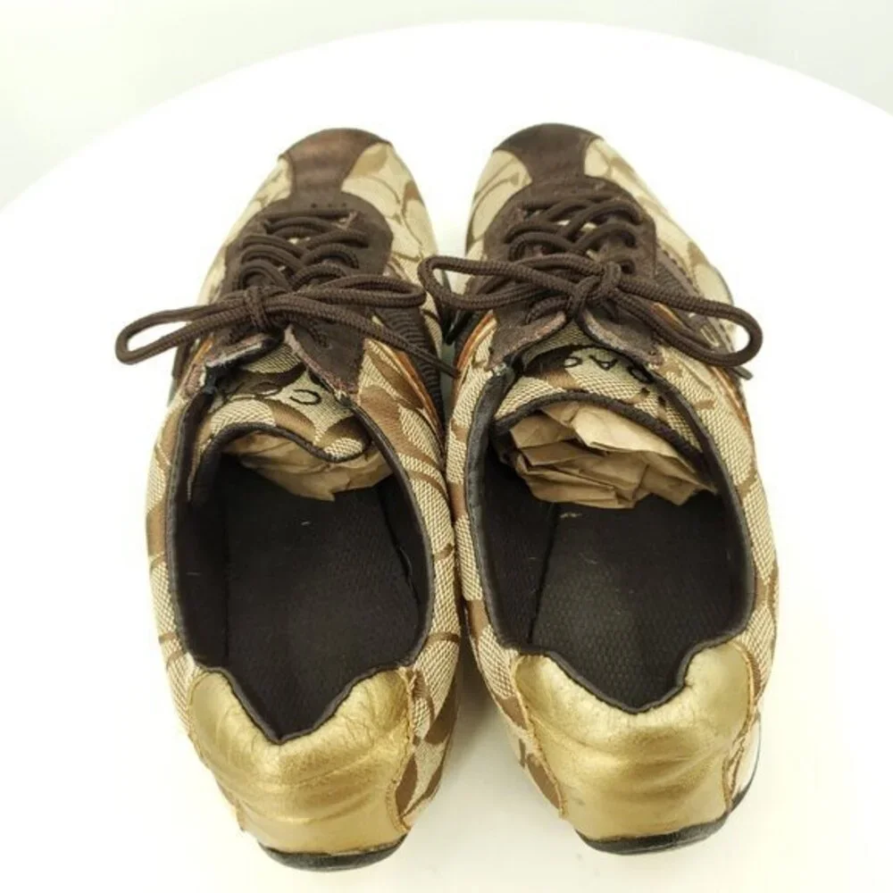 Coach Jayme Signature Suede/Canvas Sneakers 6 Brown/Tan/Gold